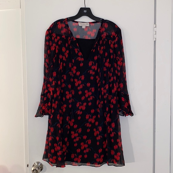 Rachel Zoe Silk Black and Red 70s Flowy Mini Dress - Picture 3 of 7